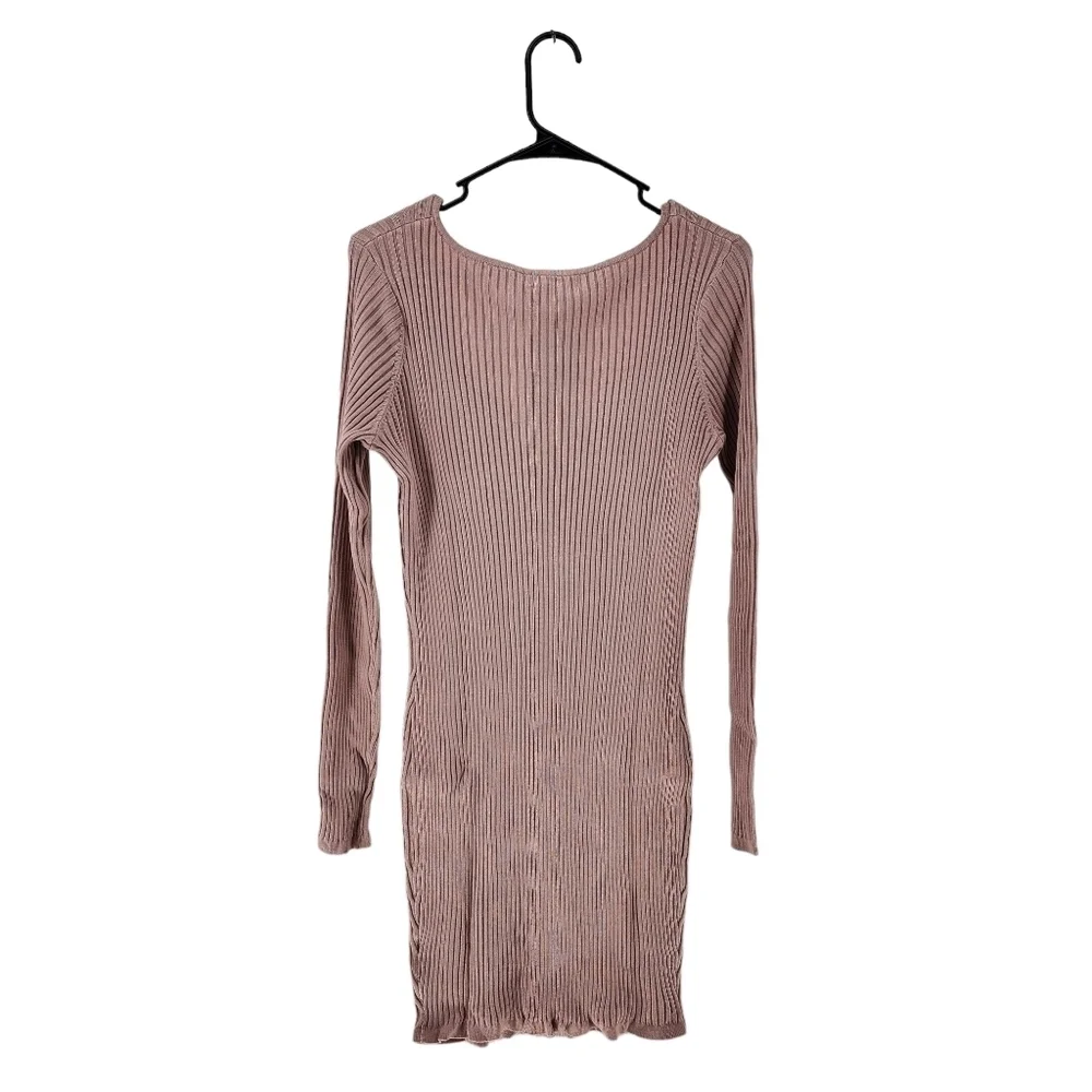 H&M Women's Ribbed Knit V-Neck Long Sleeve Mini Dress - L